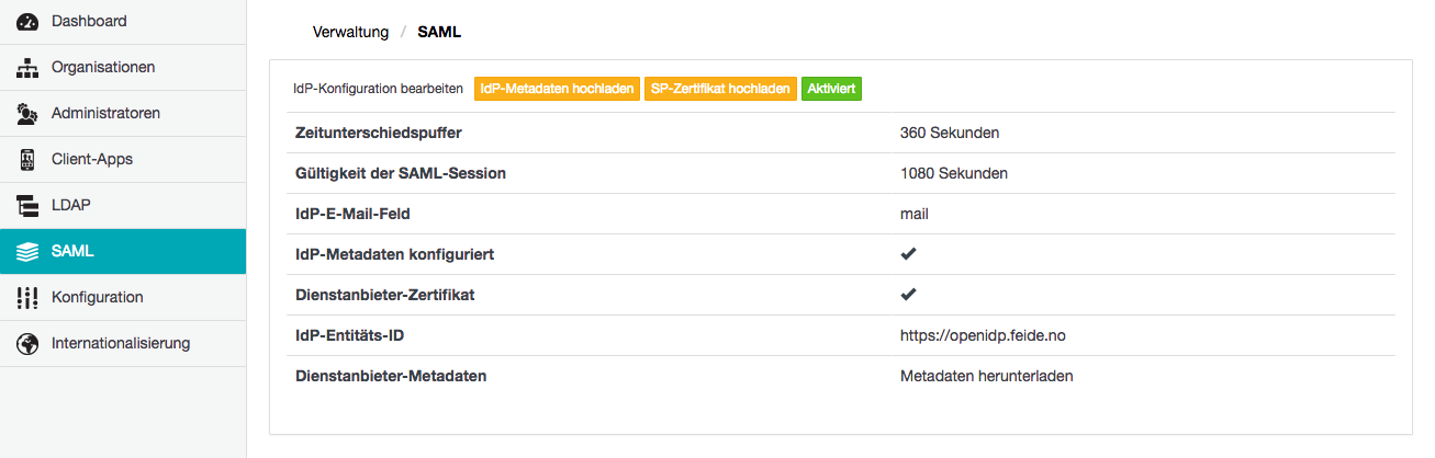 IdP/SAML-Seite