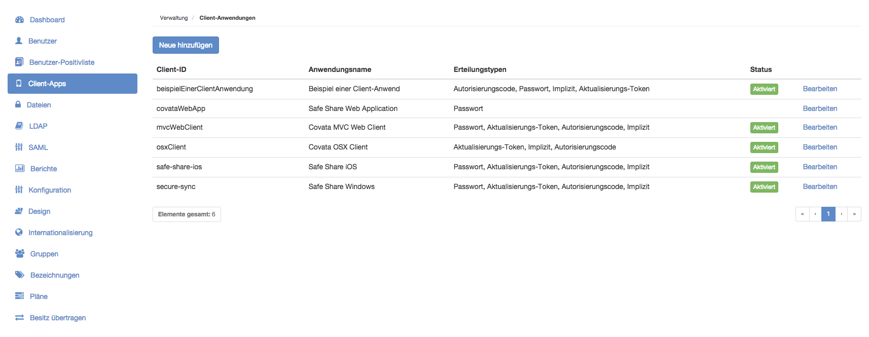 Seite Client-Anwendungen