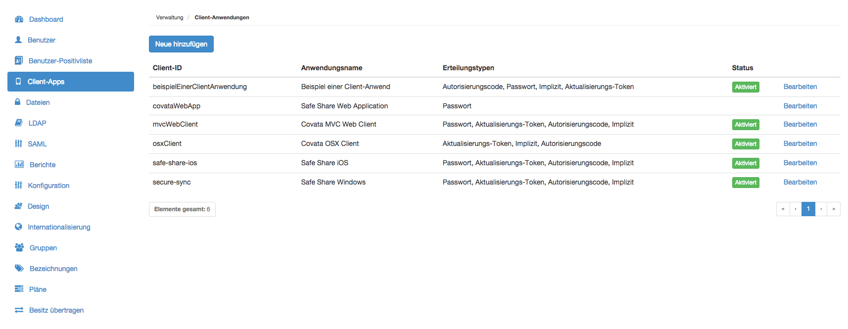Seite Client-Anwendungen