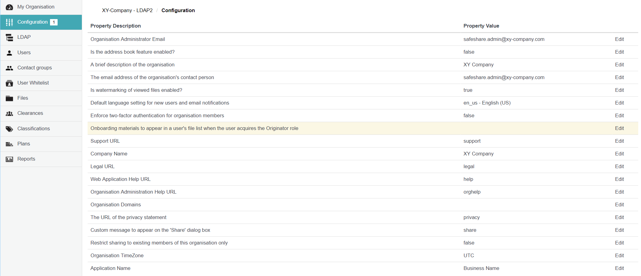 Configuration/Properties page