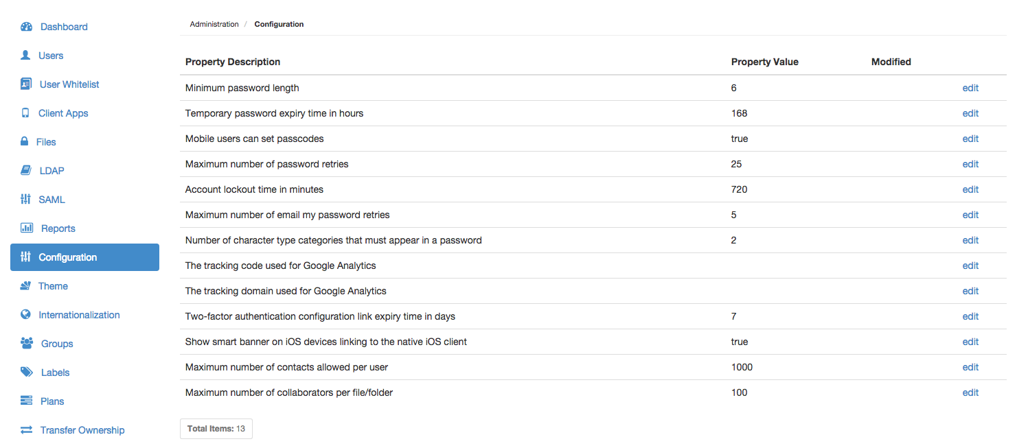 Properties page