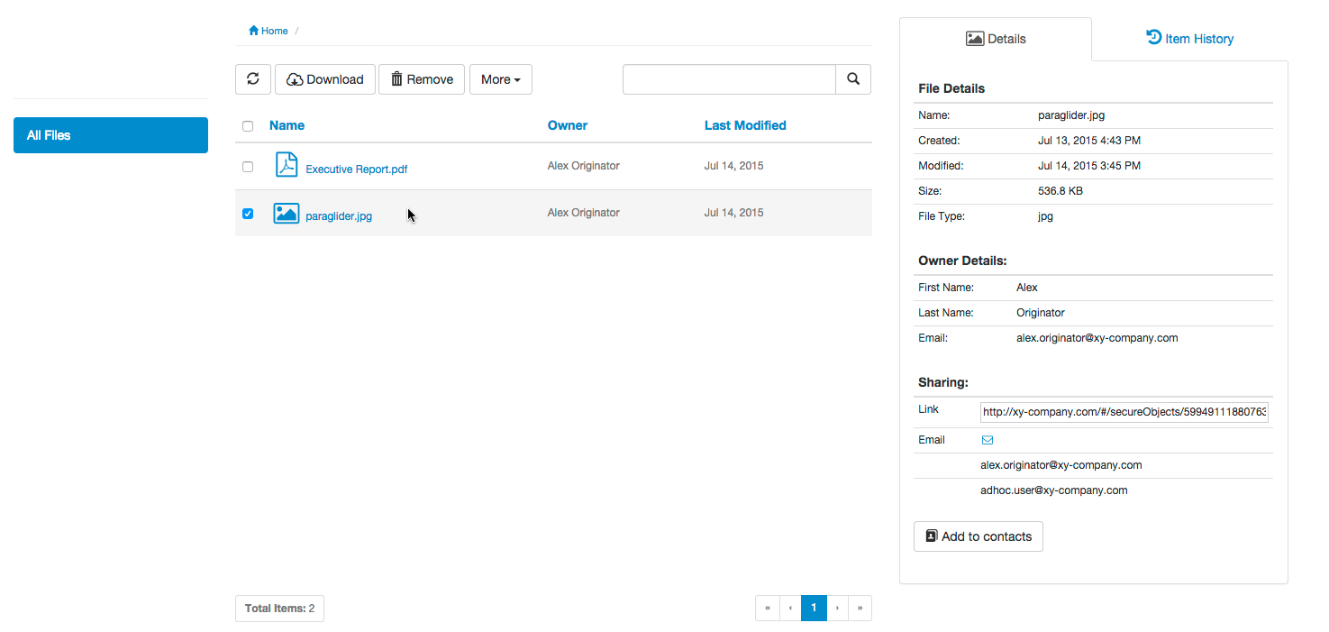 Highlighting an item as a collaborator with Manage permissions