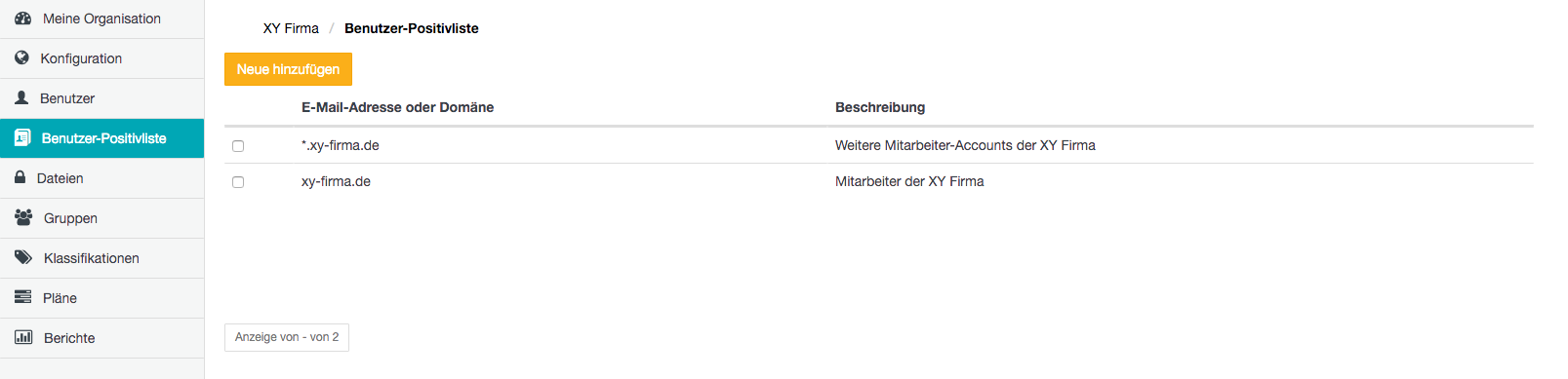 Seite Benutzer-Positivliste