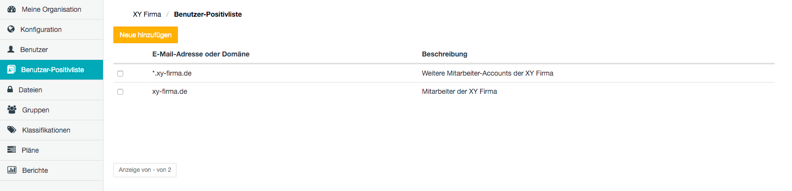 Seite Benutzer-Positivliste