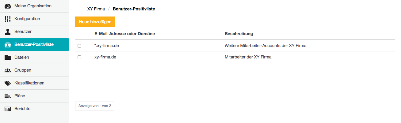 Seite Benutzer-Positivliste