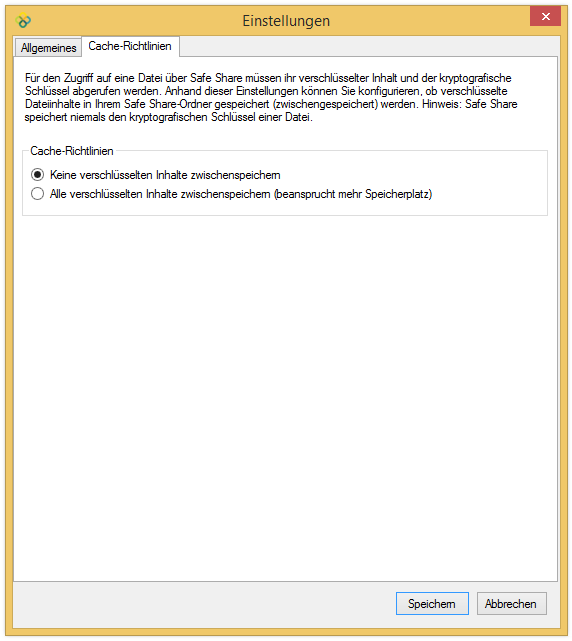 Dialogfeld Einstellungen - Register Cache-Richtlinien