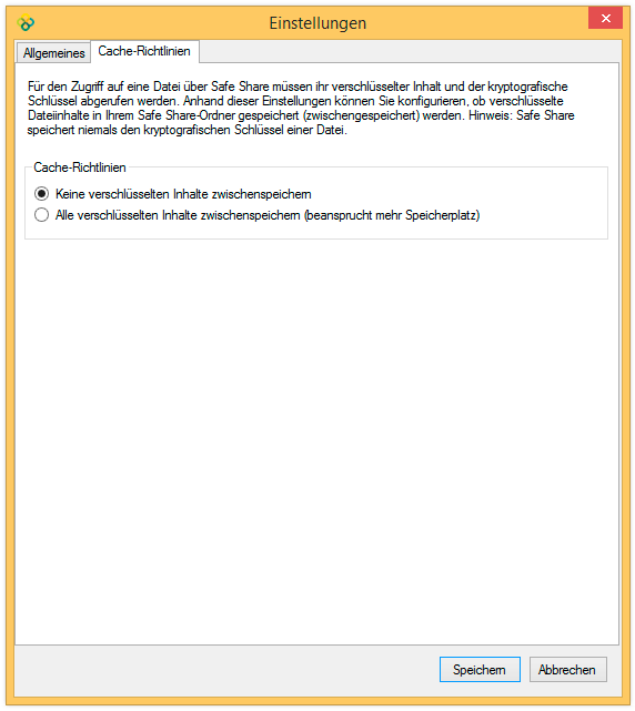 Dialogfeld Einstellungen - Register Cache-Richtlinien