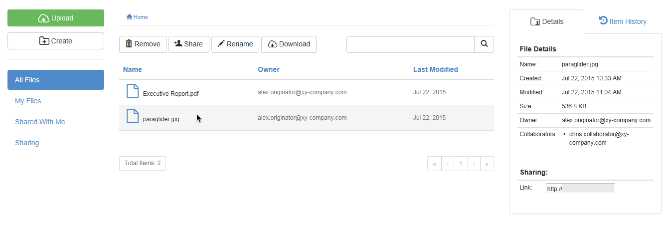 Highlighting an item as a collaborator with Manage permissions