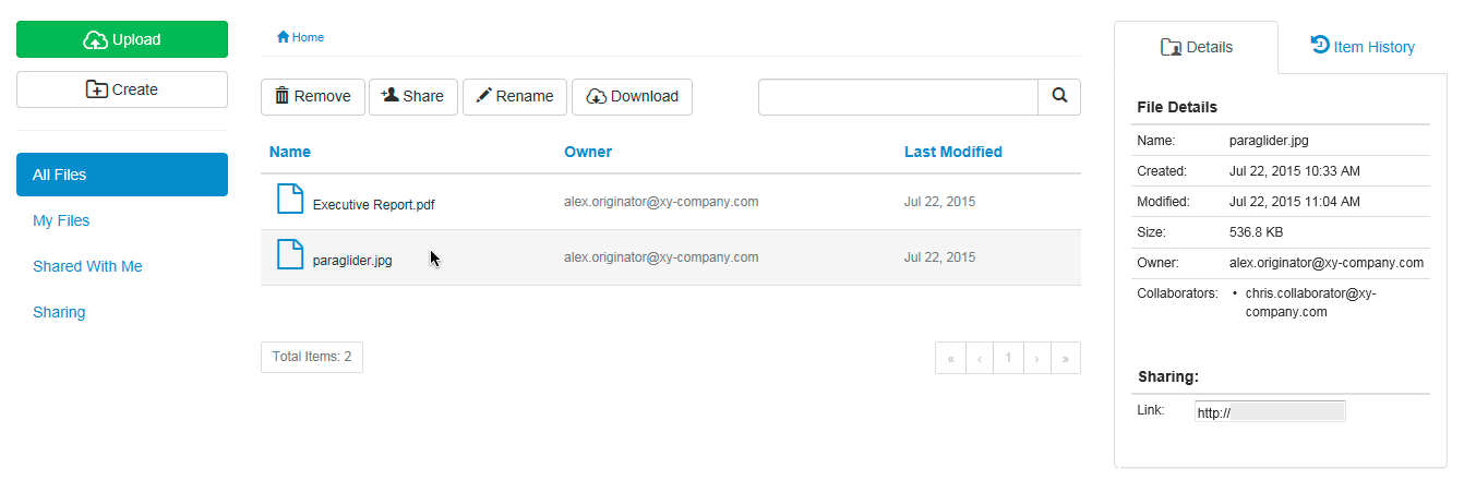 Highlighting an item as a collaborator with Manage permissions