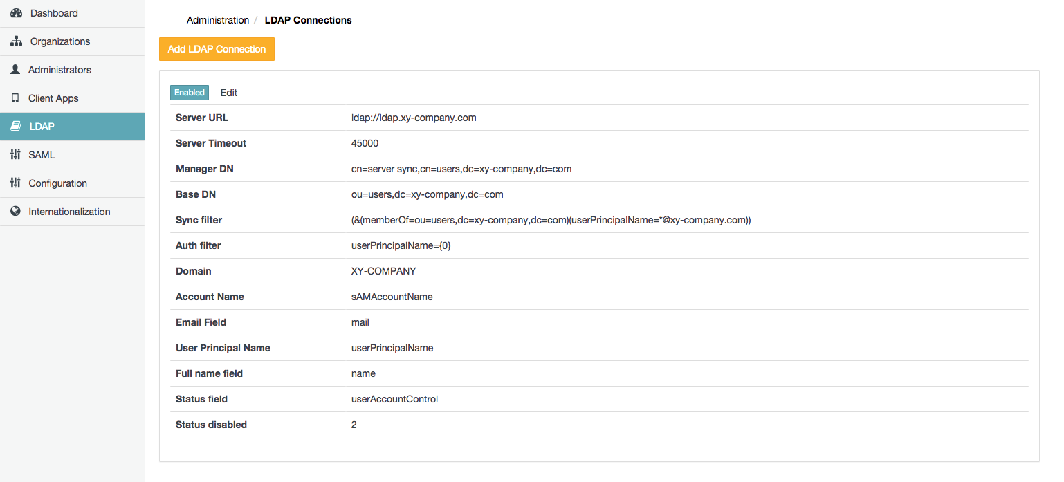 LDAP Connections page
