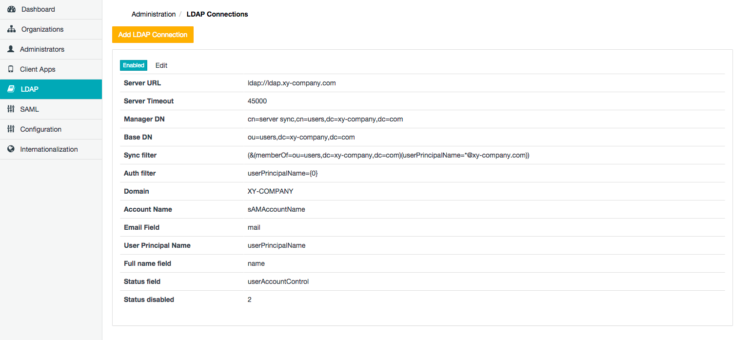LDAP Connections page