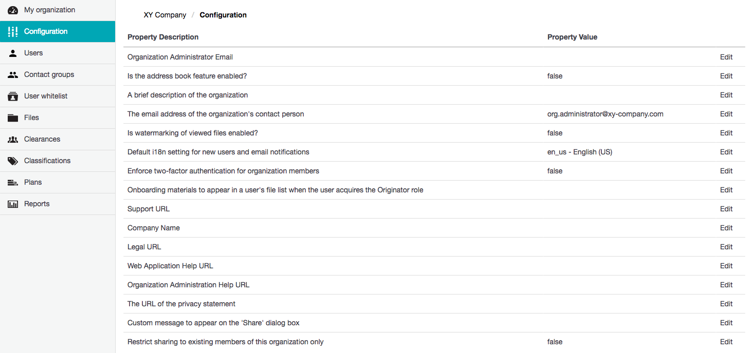 Configuration/Properties page