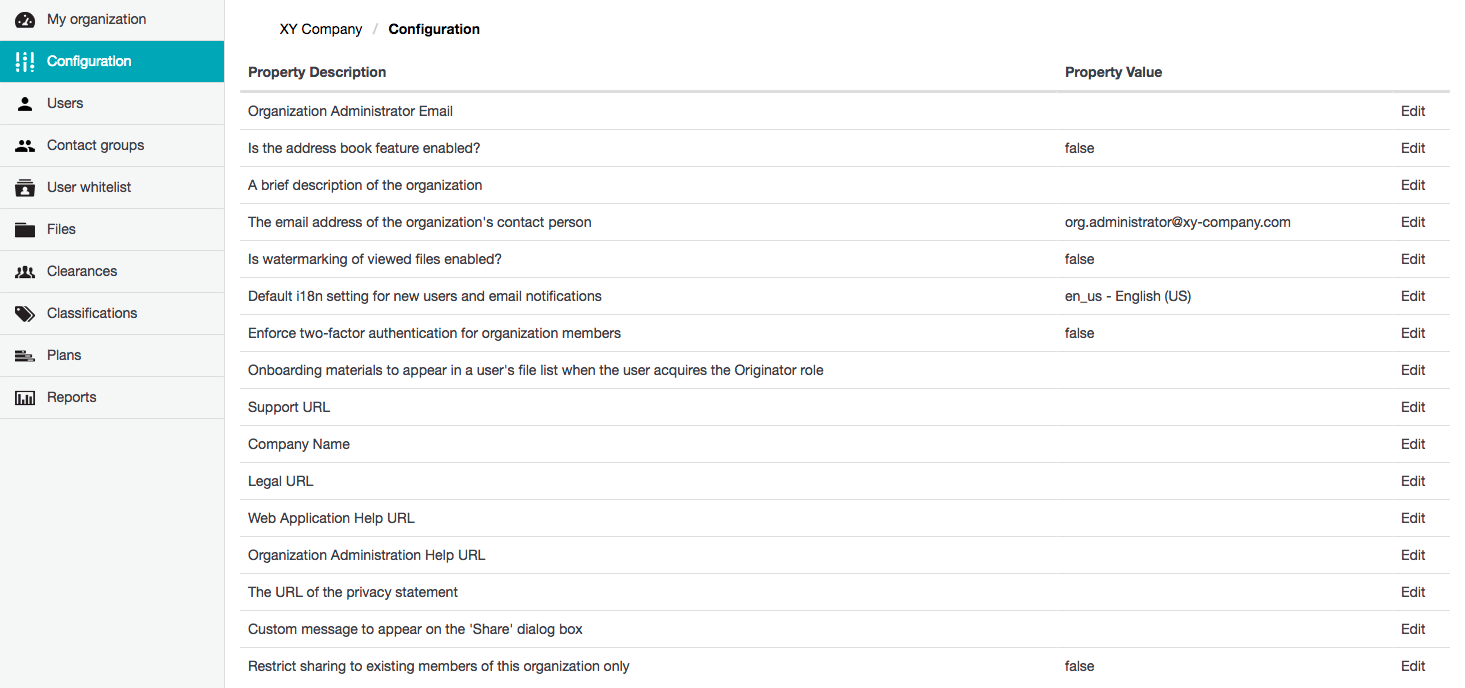 Configuration/Properties page
