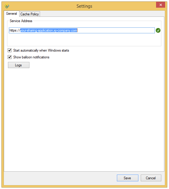 Settings dialog box - General tab