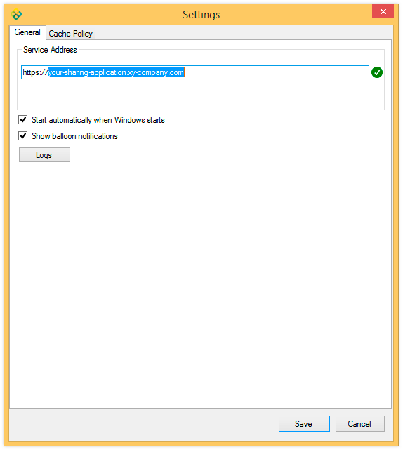 Settings dialog box - General tab