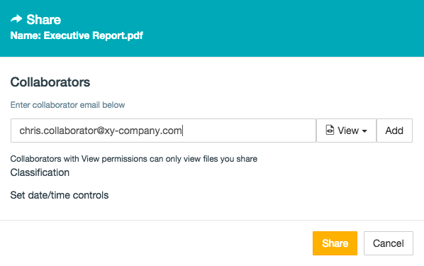 Share dialog box