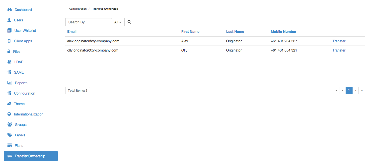 Transfer Ownership page