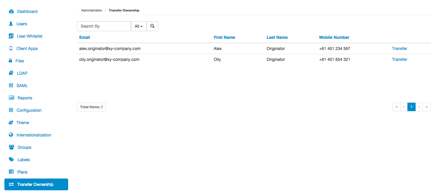 Transfer Ownership page