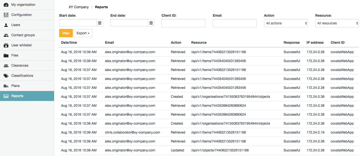 Reports page