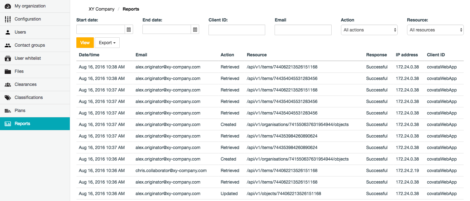 Reports page