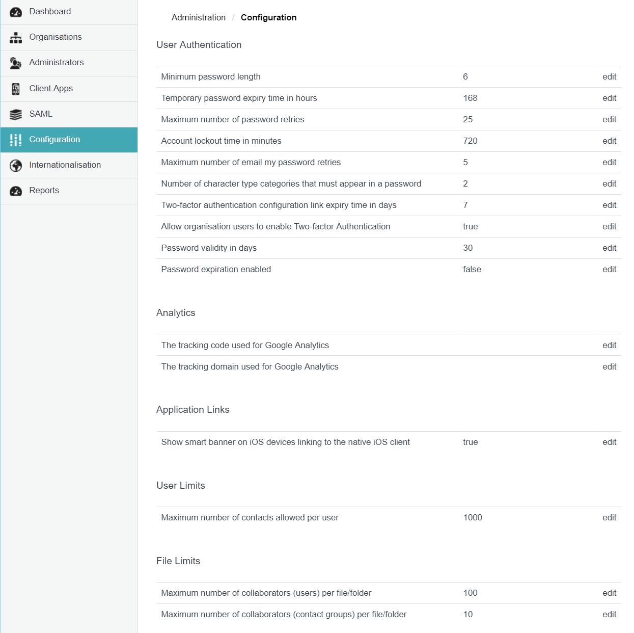 Configuration/Properties page
