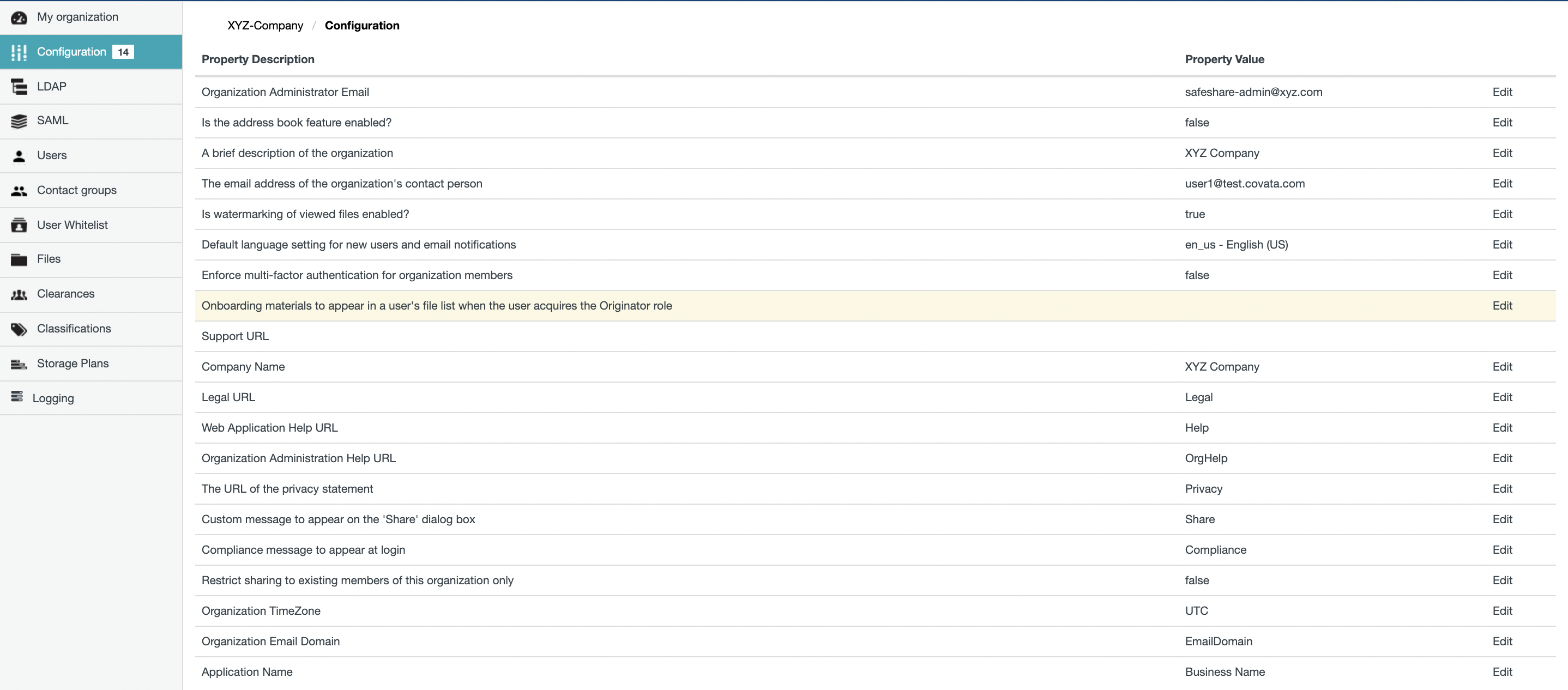 Configuration/Properties page