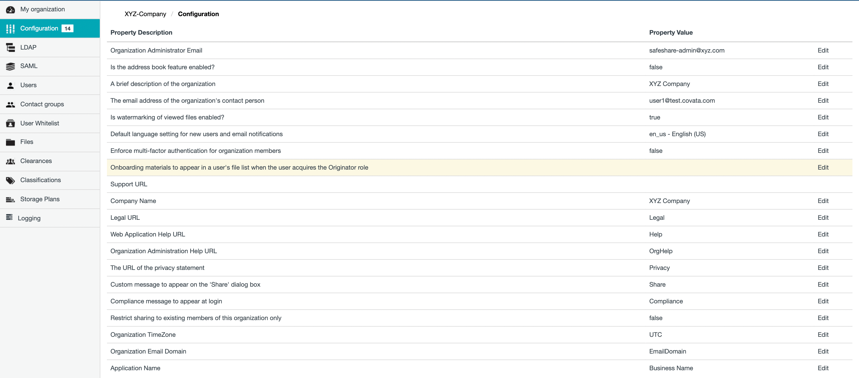 Configuration/Properties page