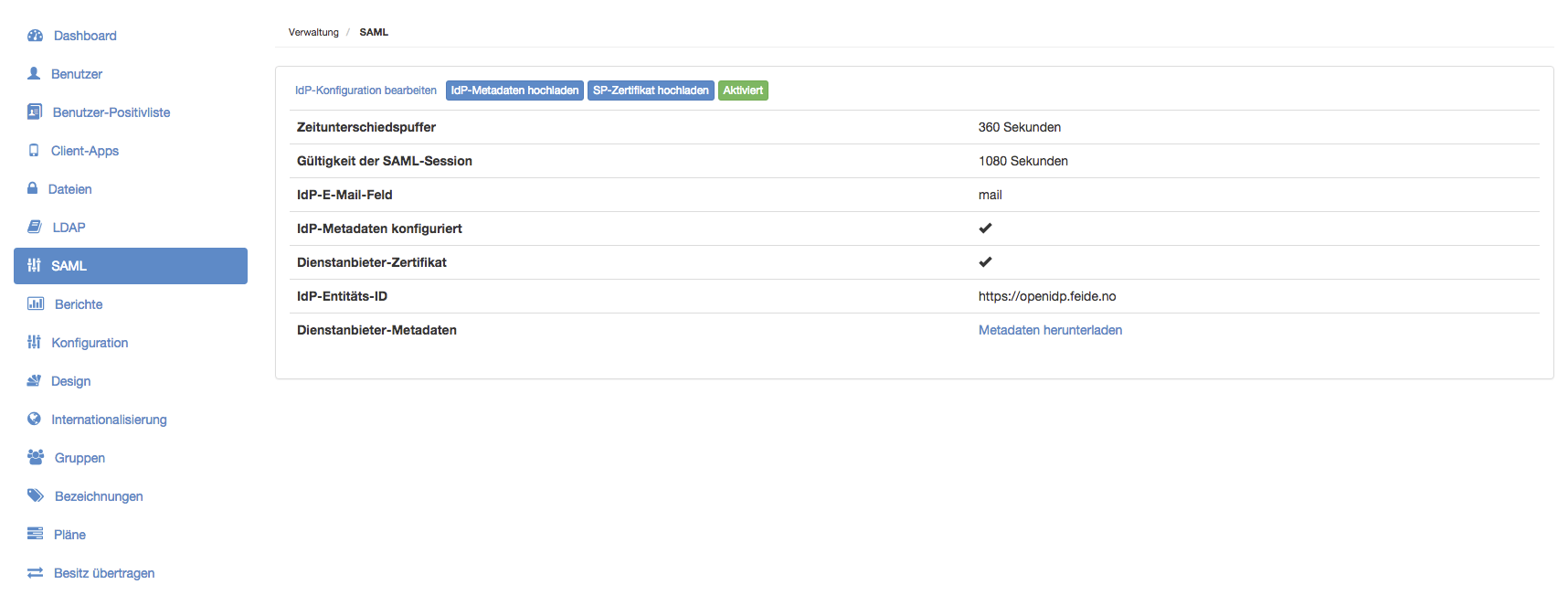IdP/SAML-Seite