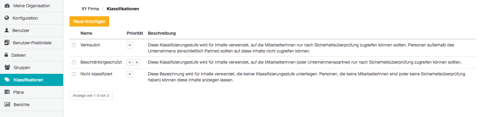 Seite Klassificationen