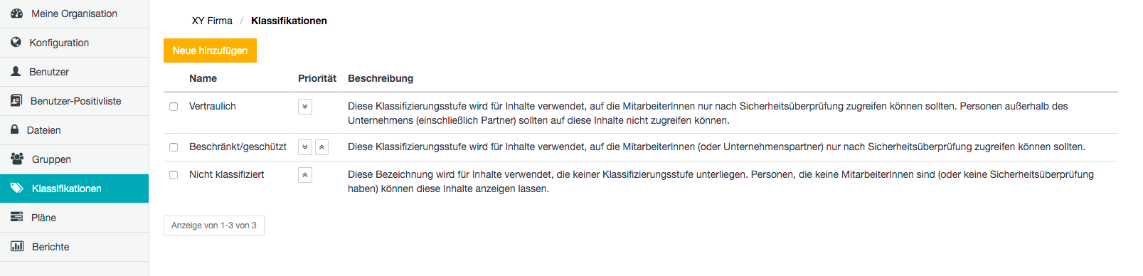 Seite Klassificationen