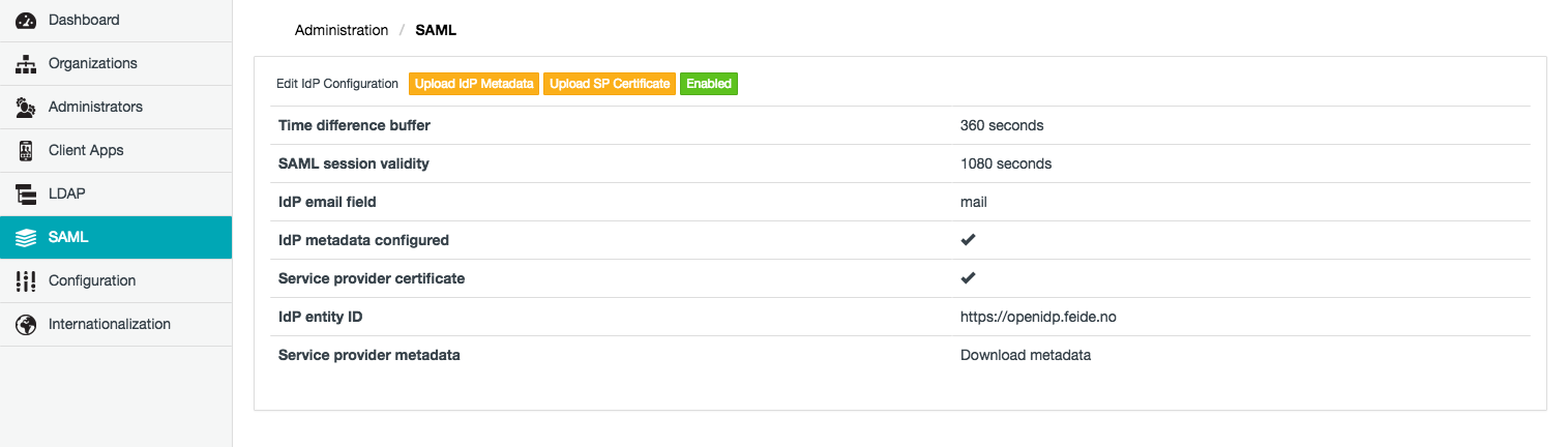 IdP/SAML page