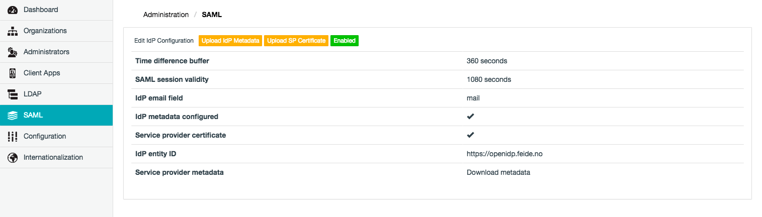 IdP/SAML page