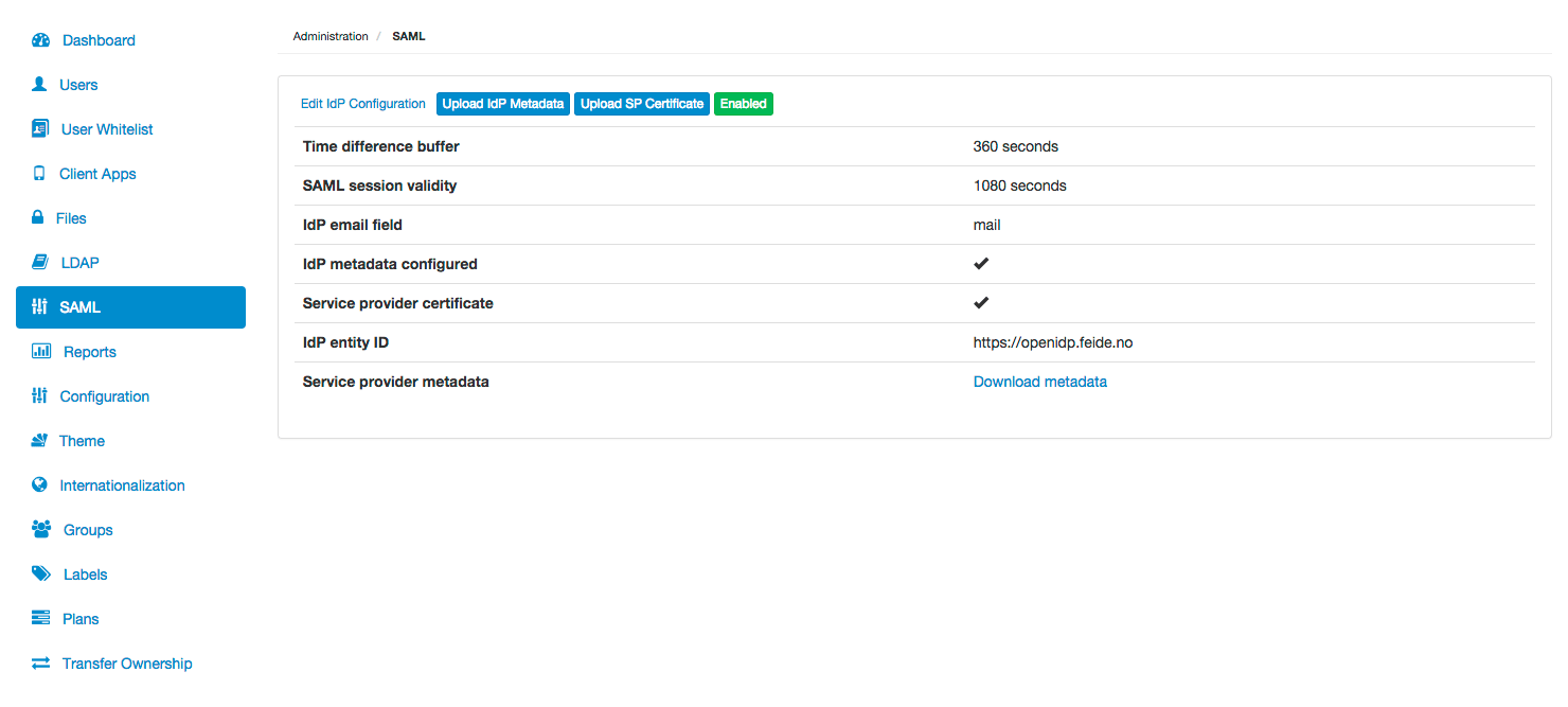 IdP/SAML page