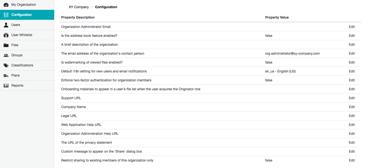 Configuration/Properties page
