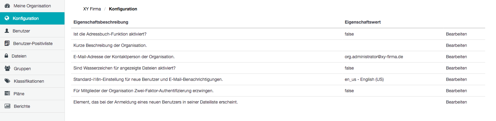 Seite Konfiguration/Eigenschaften