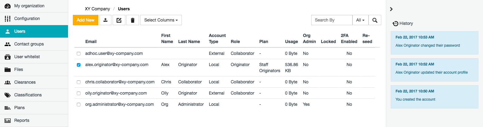 Users page
