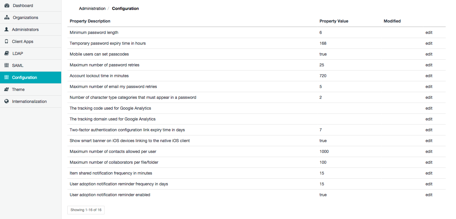Configuration/Properties page