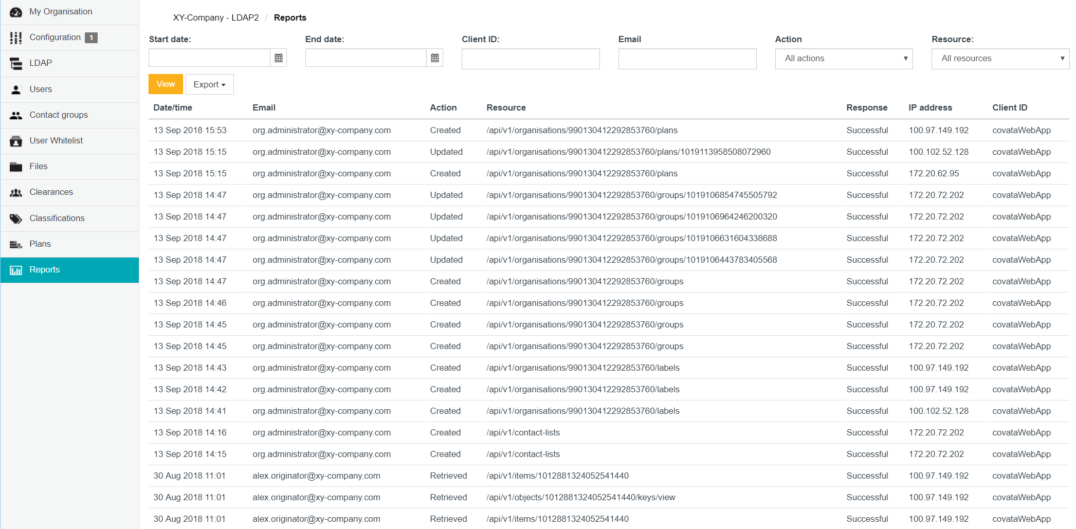 Reports page