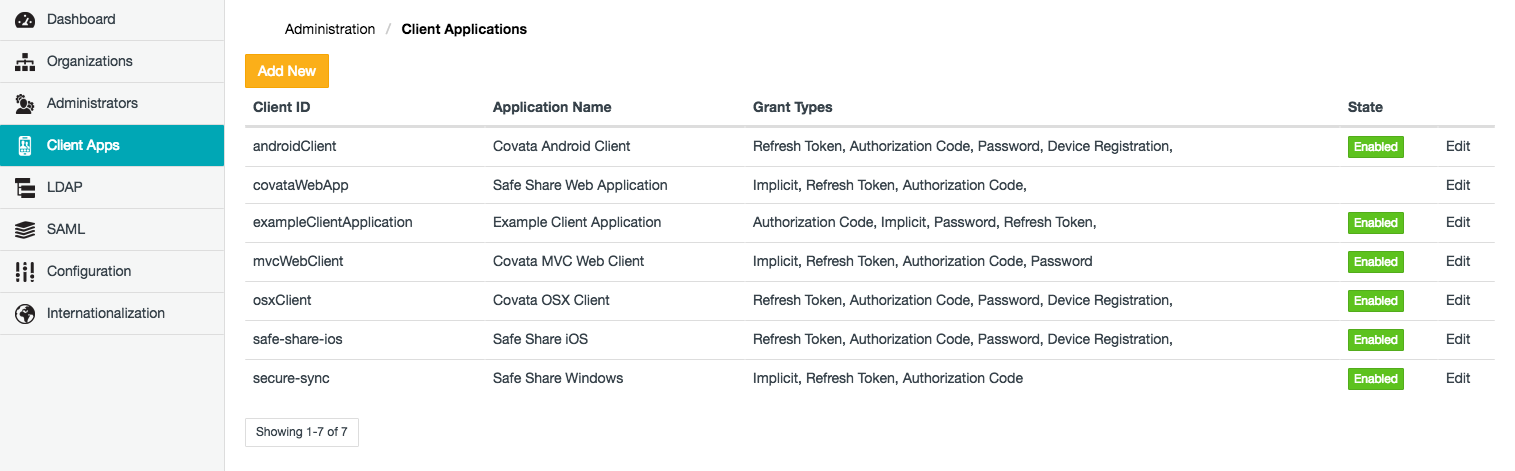 Client Applications page