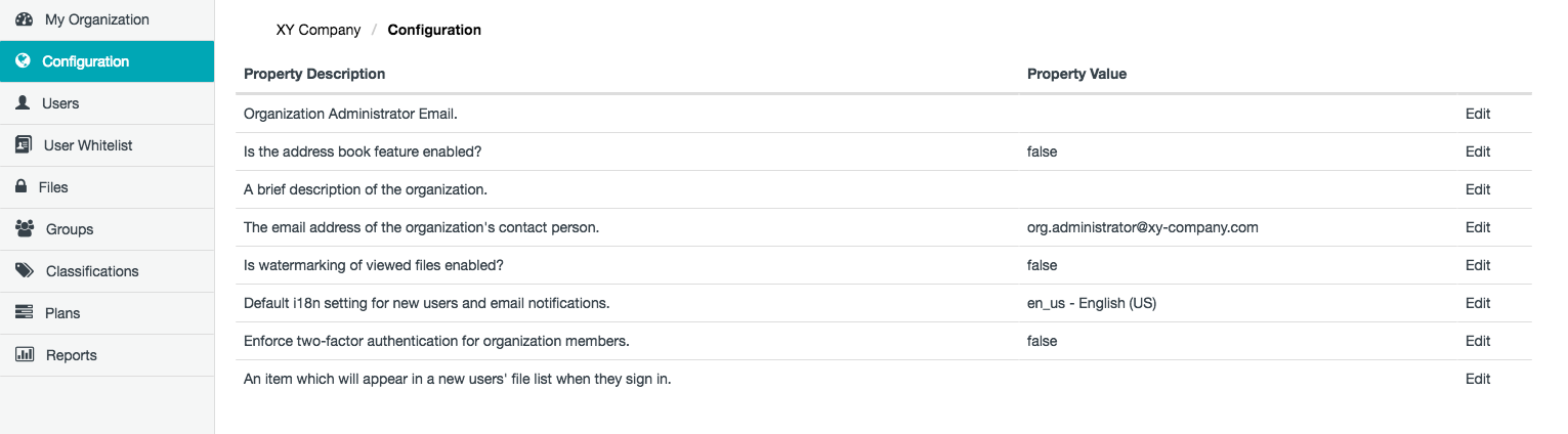 Configuration/Properties page
