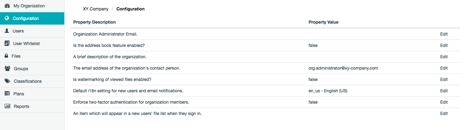 Configuration/Properties page
