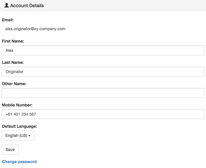 Account Details section