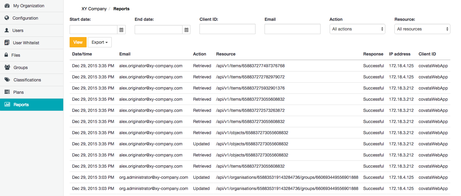 Reports page