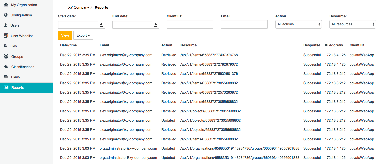 Reports page