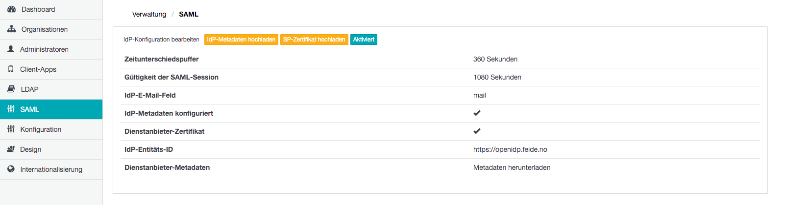 IdP/SAML-Seite