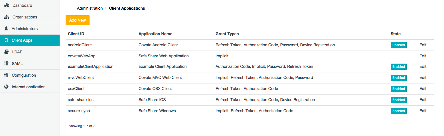 Client Applications page