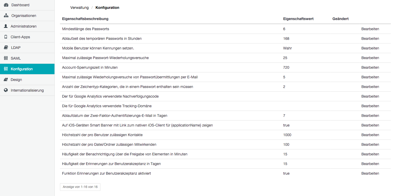 Seite Konfiguration/Eigenschaften