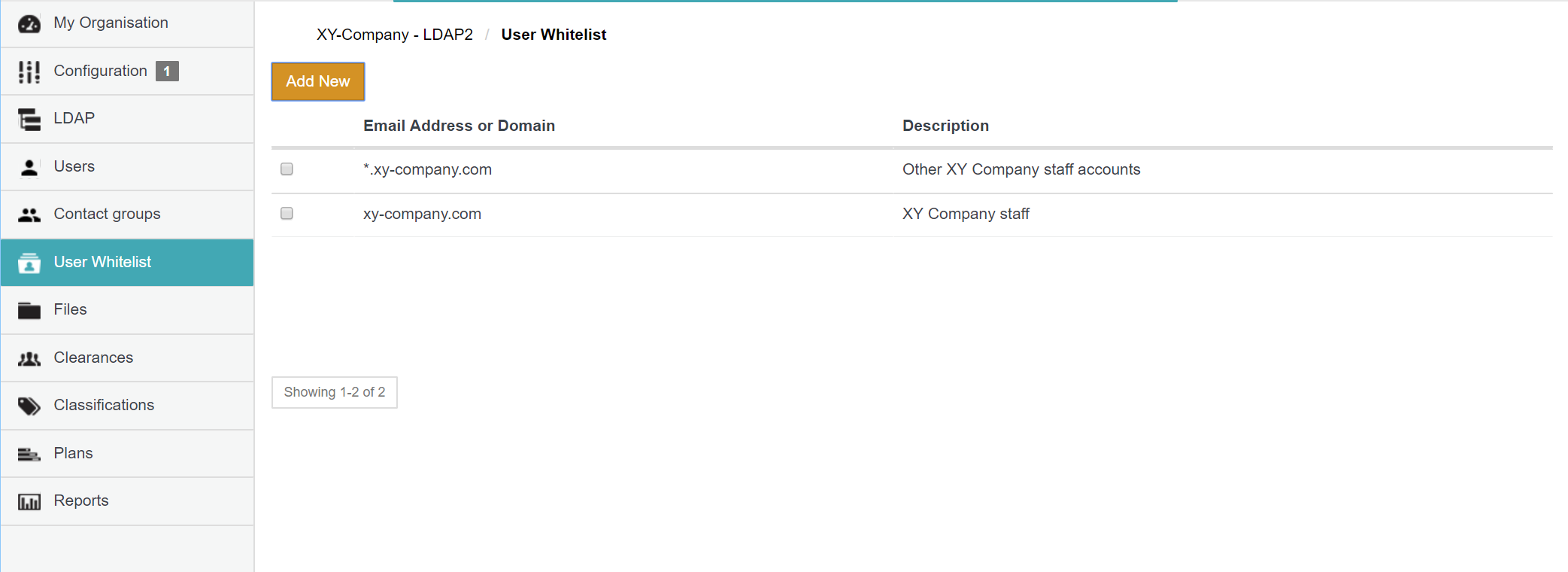 User whitelist page