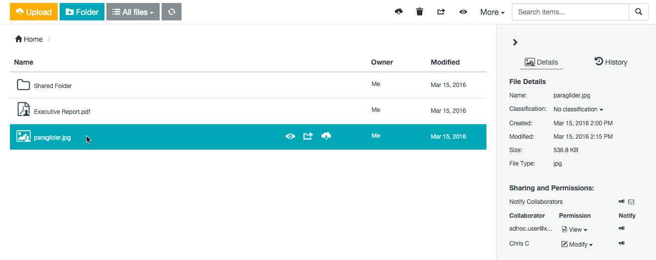Selecting a shared item as an owner