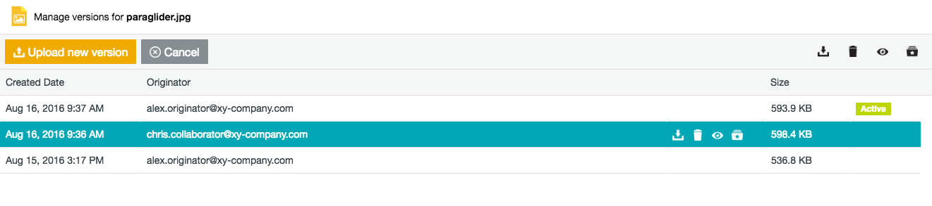 Versions Management page